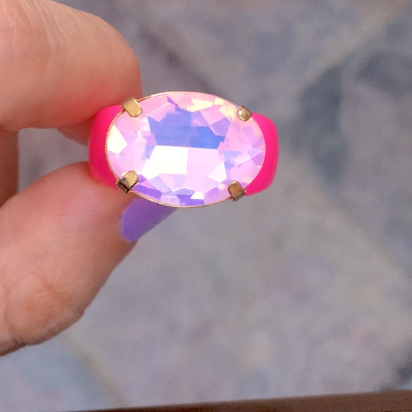 Jewelry - Lilac Pink Opal Oval Aurora Borealis Crystal + Hot Pink Ring